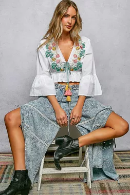 Floral Embroidered Cropped Blouse, image 6