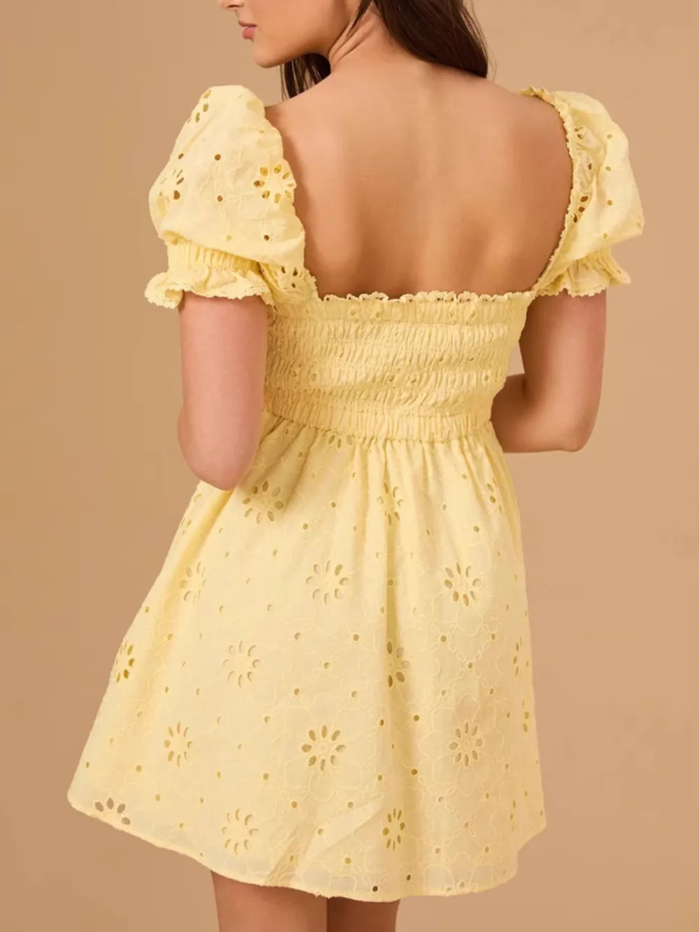 Eyelet Puff Sleeve Smocked Mini Dress, image 13