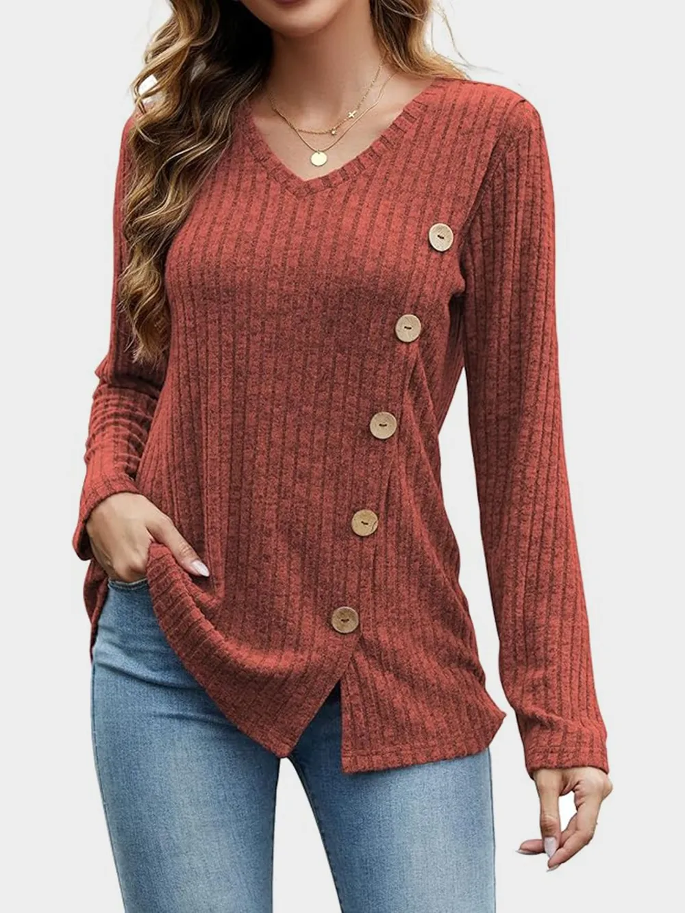 V-Neck Long Sleeve T-Shirt, image 28