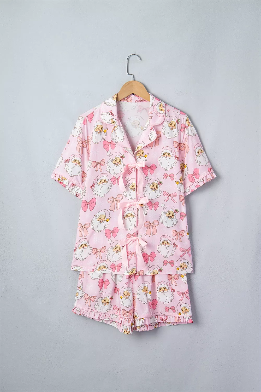 Santa Print Paneling Shift Silhouette Short Sleeve Lounge Set, image 5