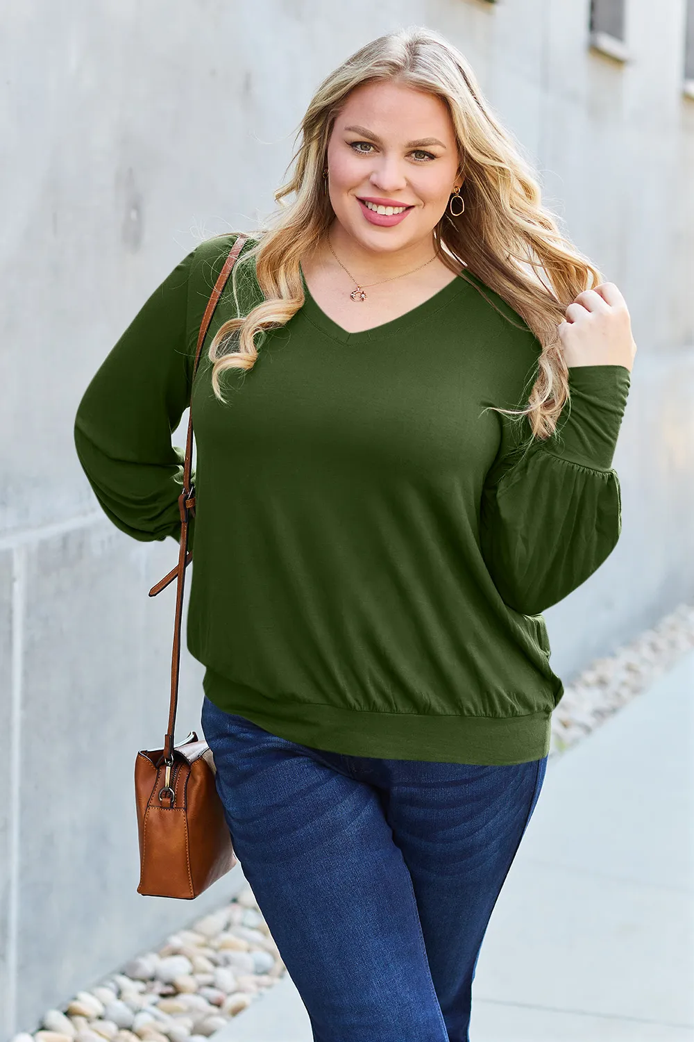 Full Size V-Neck Lantern Sleeve Top, image 34
