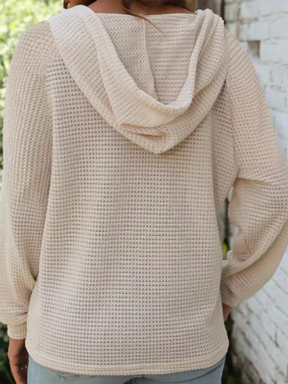 Casual Waffle Knit Button Detail Hoodie, image 7