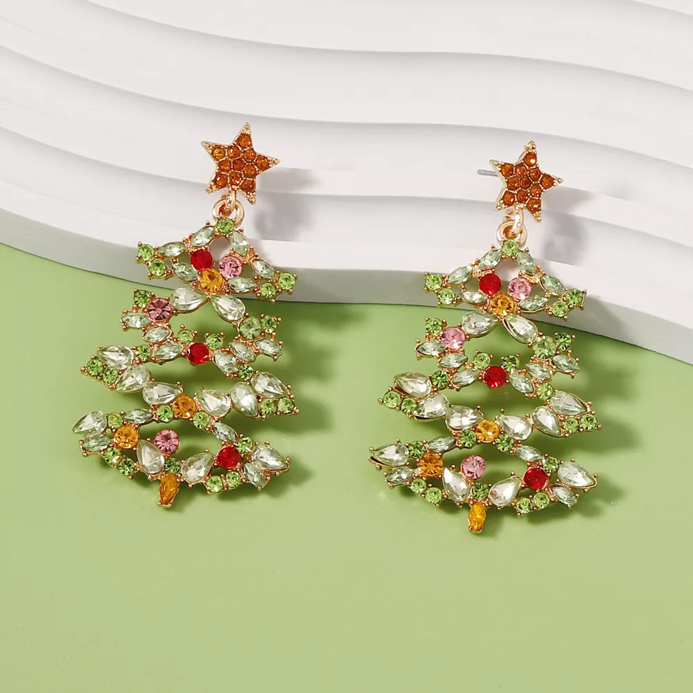 Christmas Tree Earrings with Rhinestones, image 2