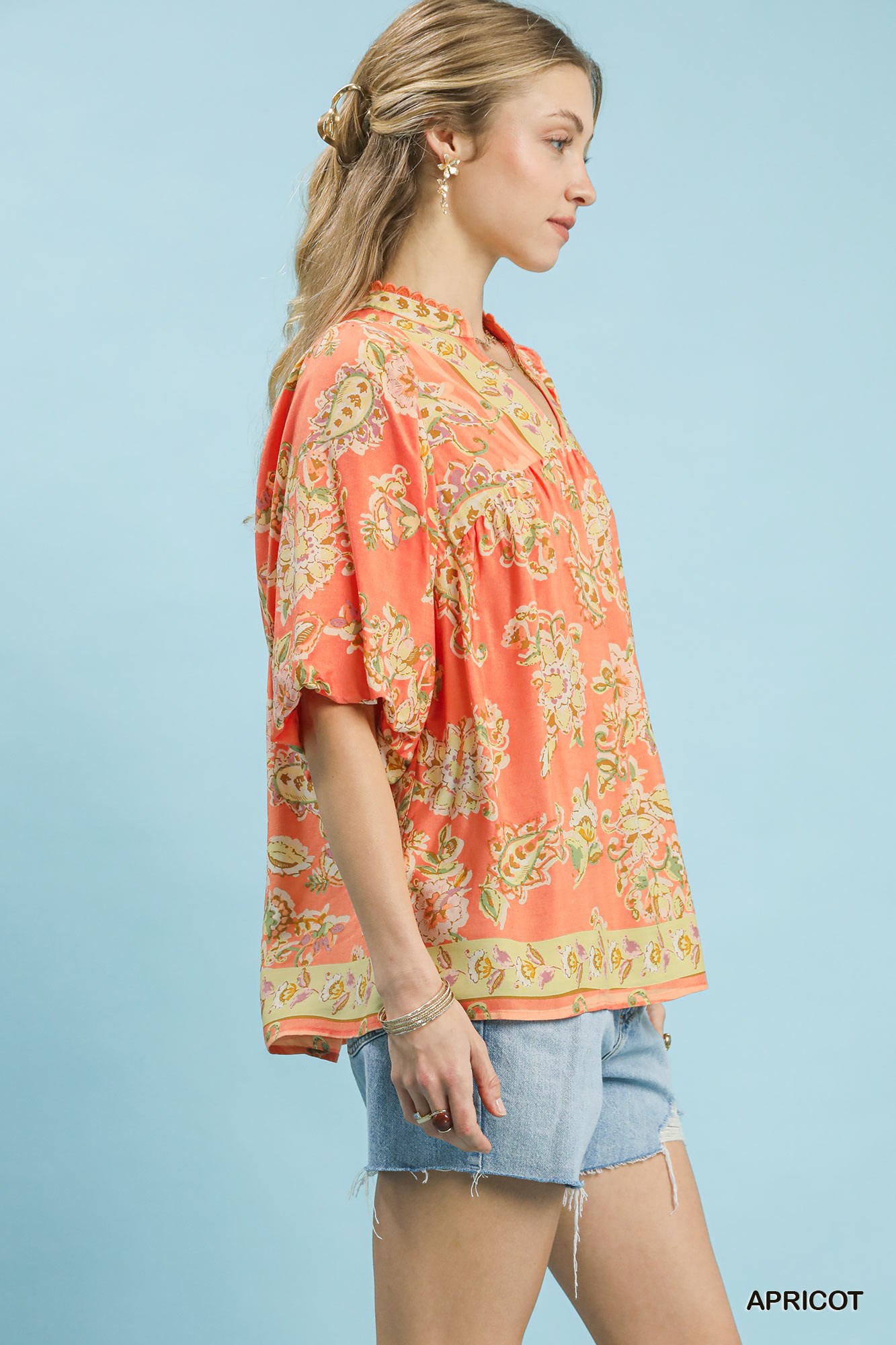 Apricot Floral Boho Blouse, image 2
