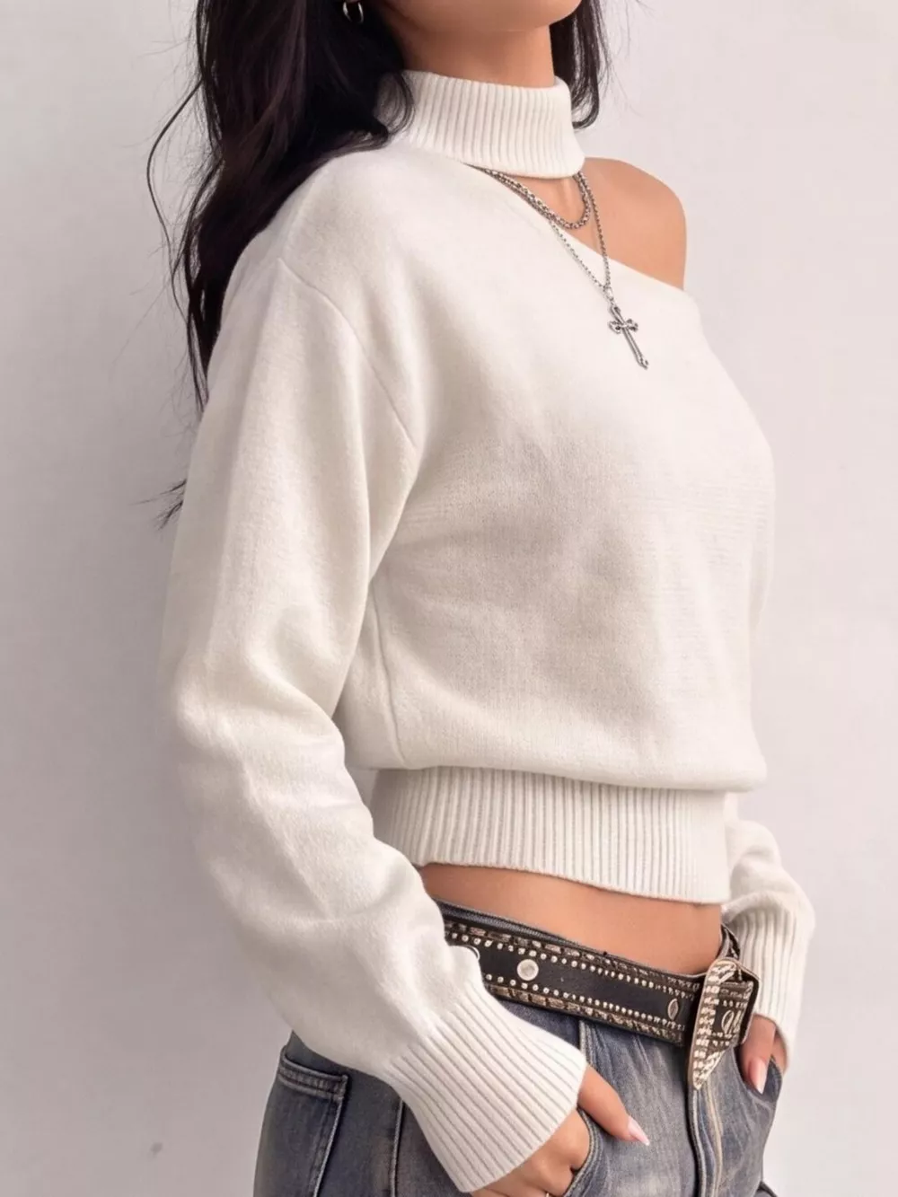 Cold-Shoulder Dropped Shoulder Sweater, image 6