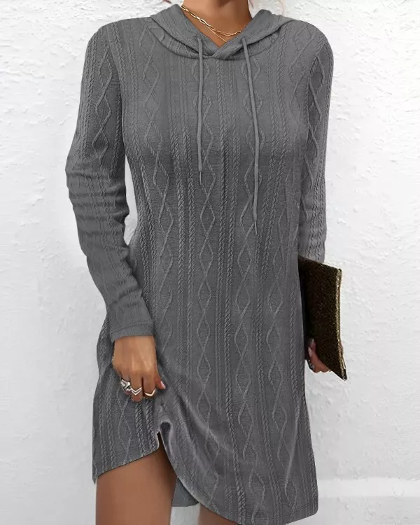 Casual Long Sleeve Hooded Knit Dress, image 8
