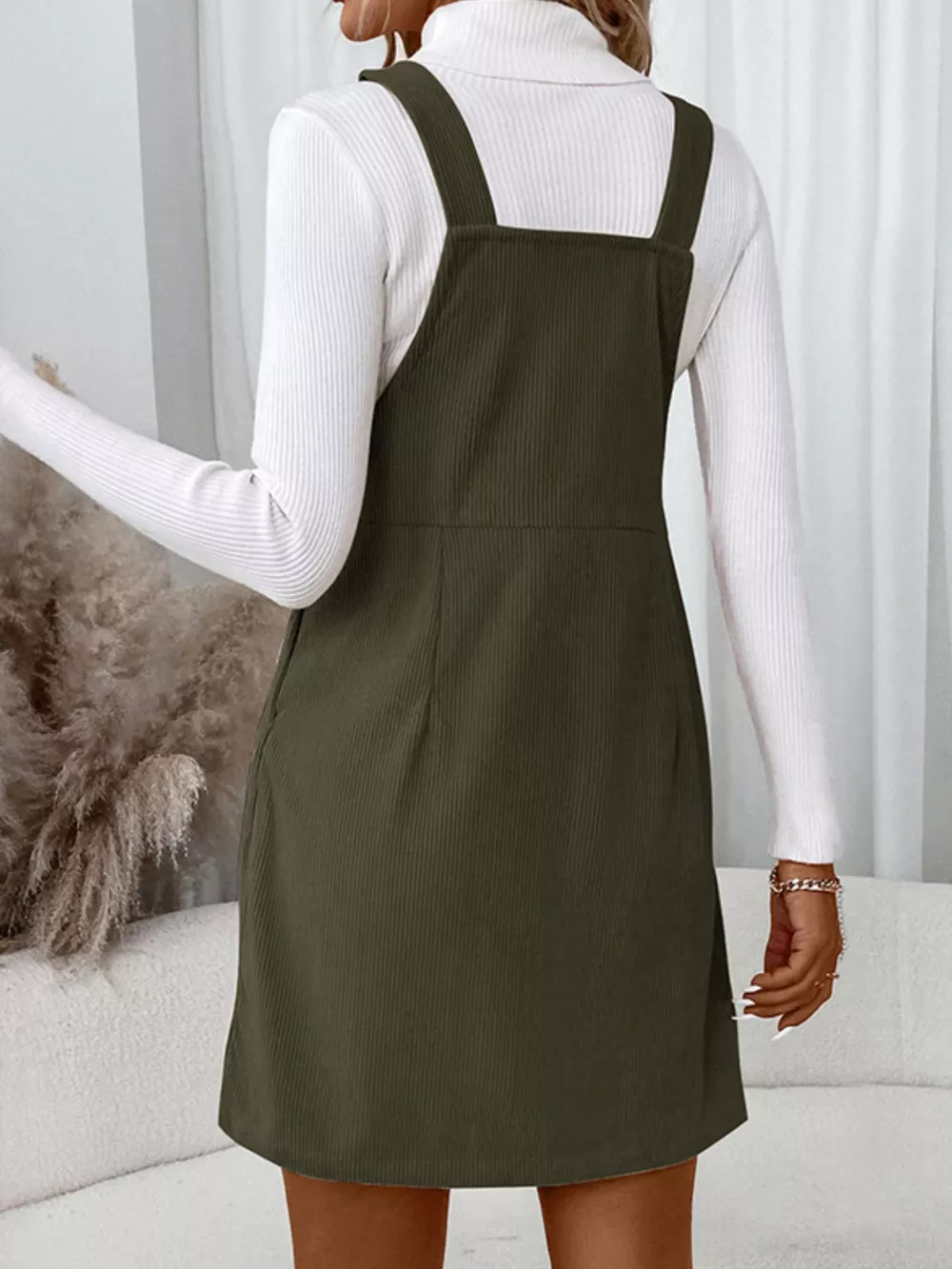 Corduroy Overall Mini Dress with Adjustable Straps, image 10