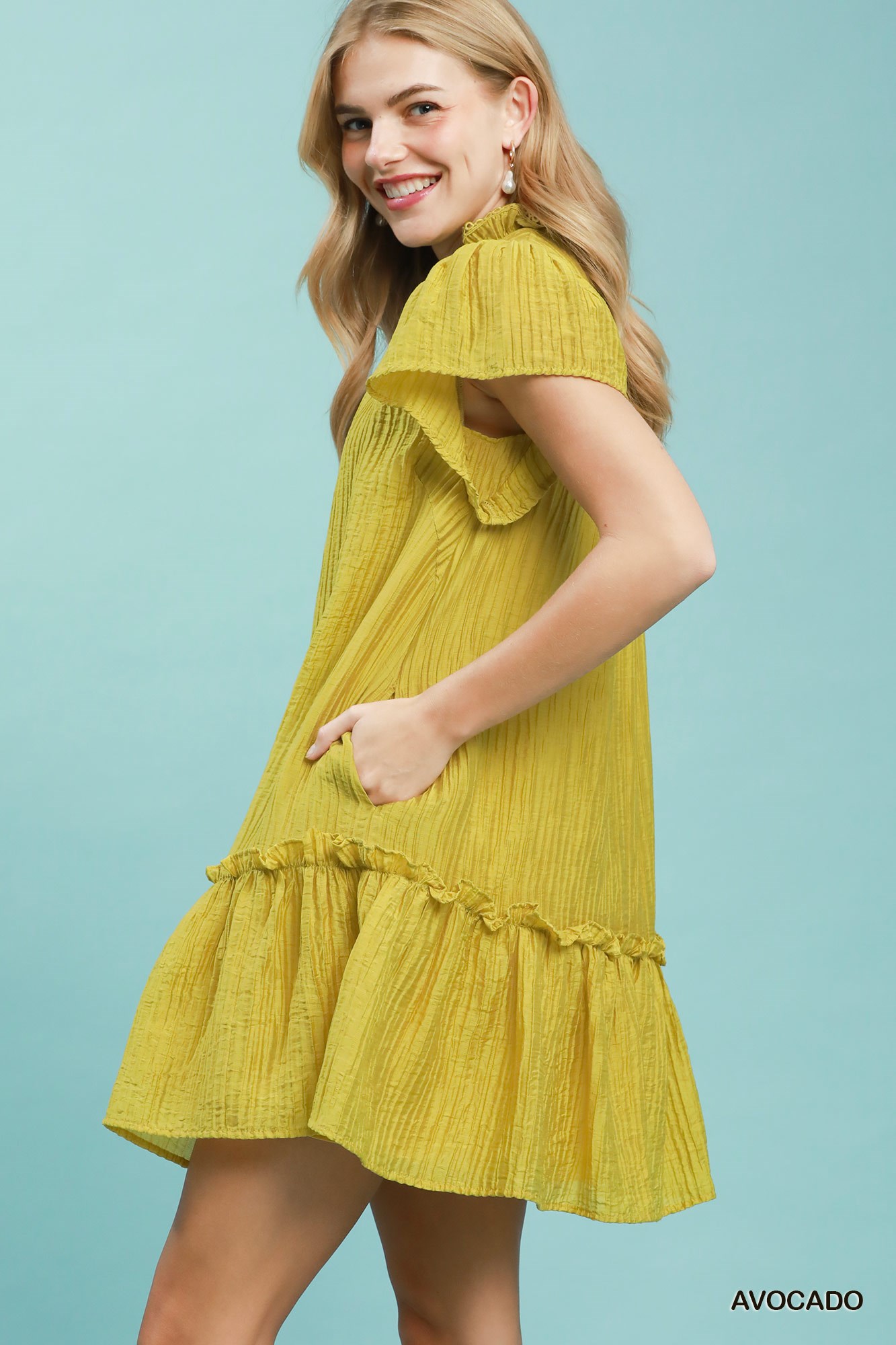 Textured Ruffle Hem Mini Dress, image 2