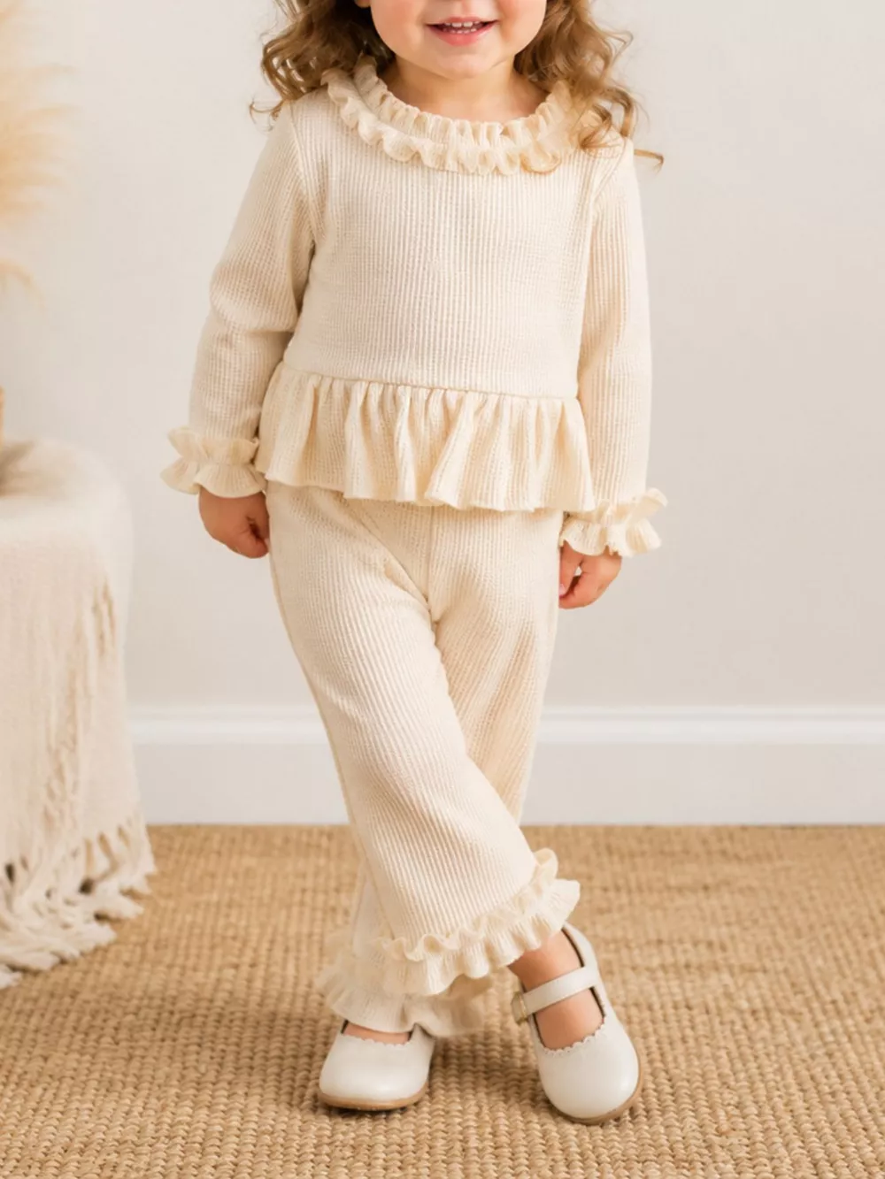 Children's Ruffle Trim Long Sleeve Top and Pants Set, image 2