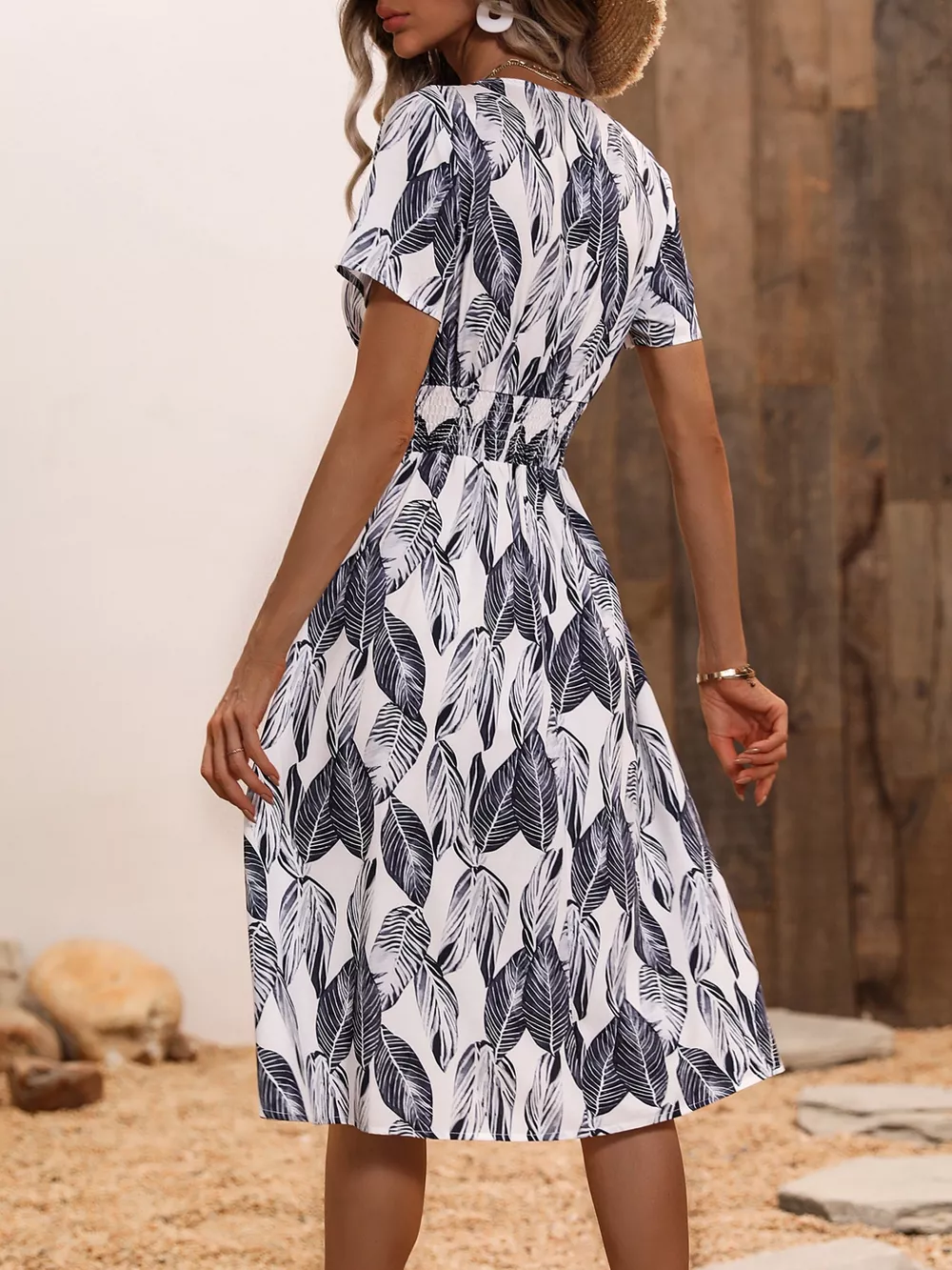 Printed Short Sleeve Midi Dress, image 9