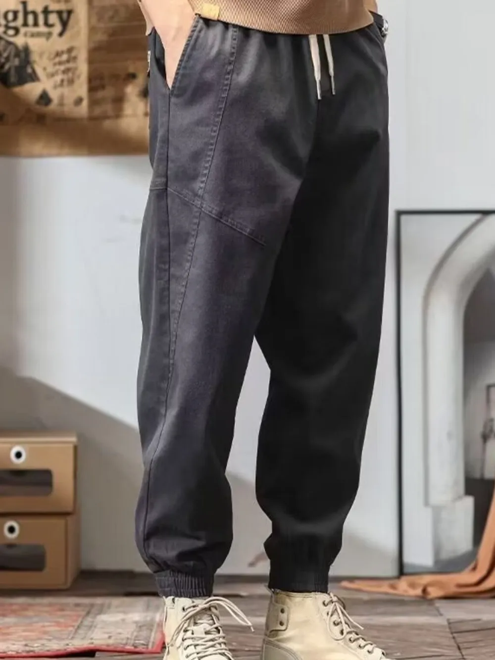 Men's Plus Size Drawstring Loose Fit Joggers, image 4