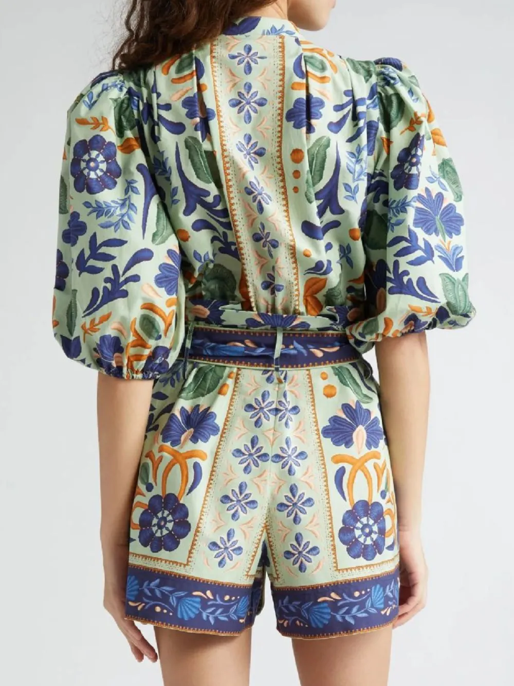Floral Print Button Front Belted Romper, image 3