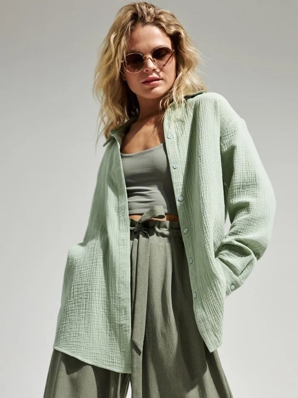 Textured Collared Neck Long Sleeve Shirt, image 25