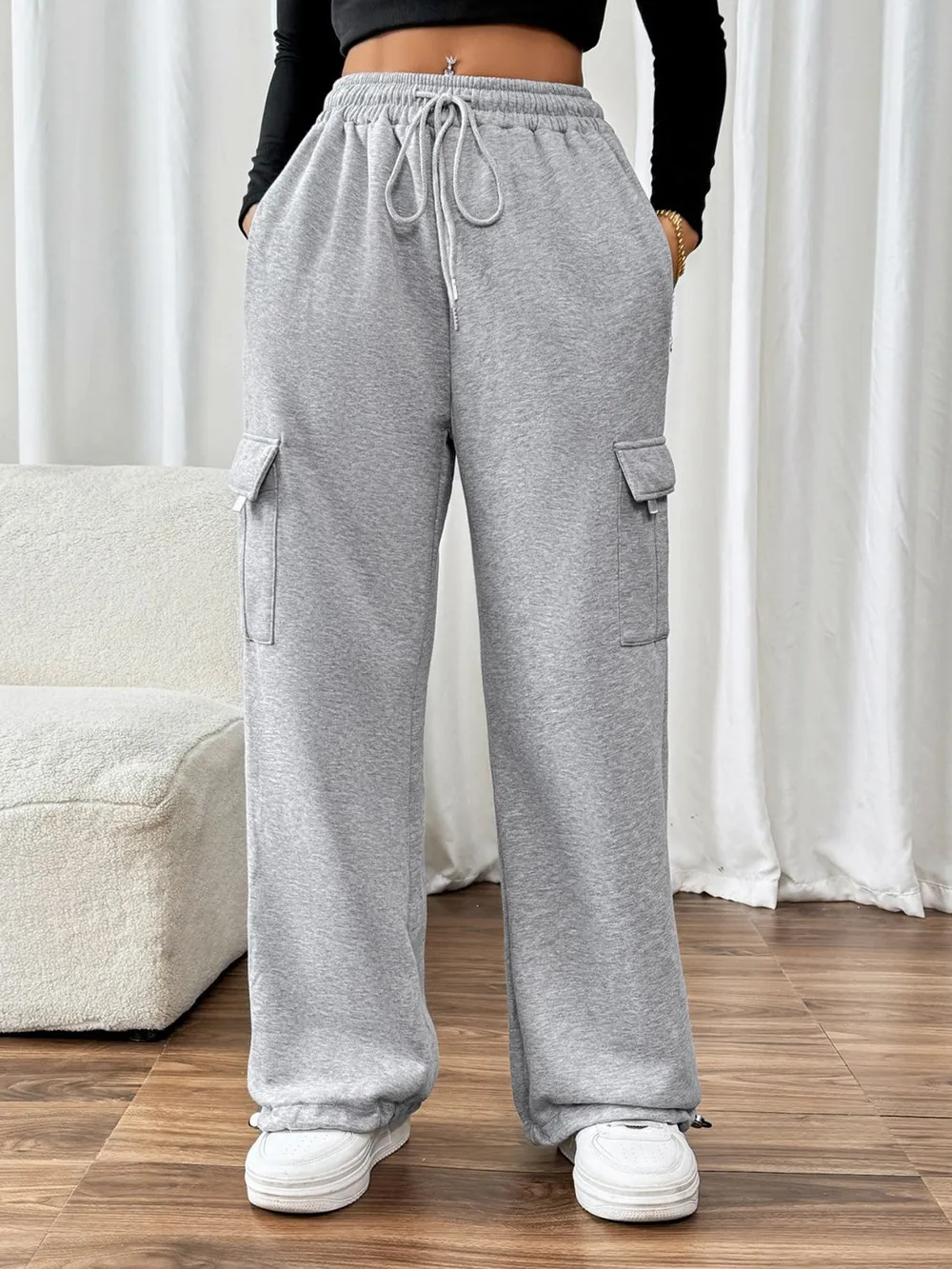 Drawstring Elastic Waist Joggers with Pockets, image 6