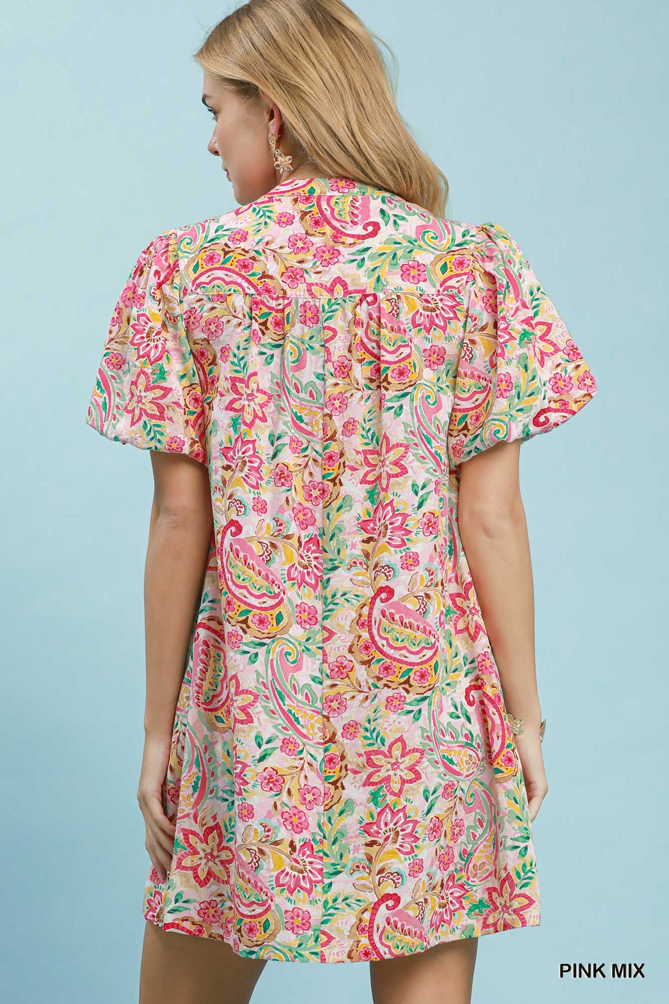 Paisley Floral Puff Sleeve Shift Dress, image 3