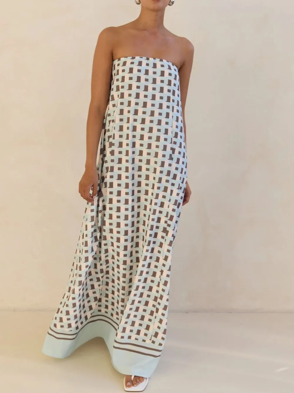 Smocked Printed Tube Maxi Dress, image 26
