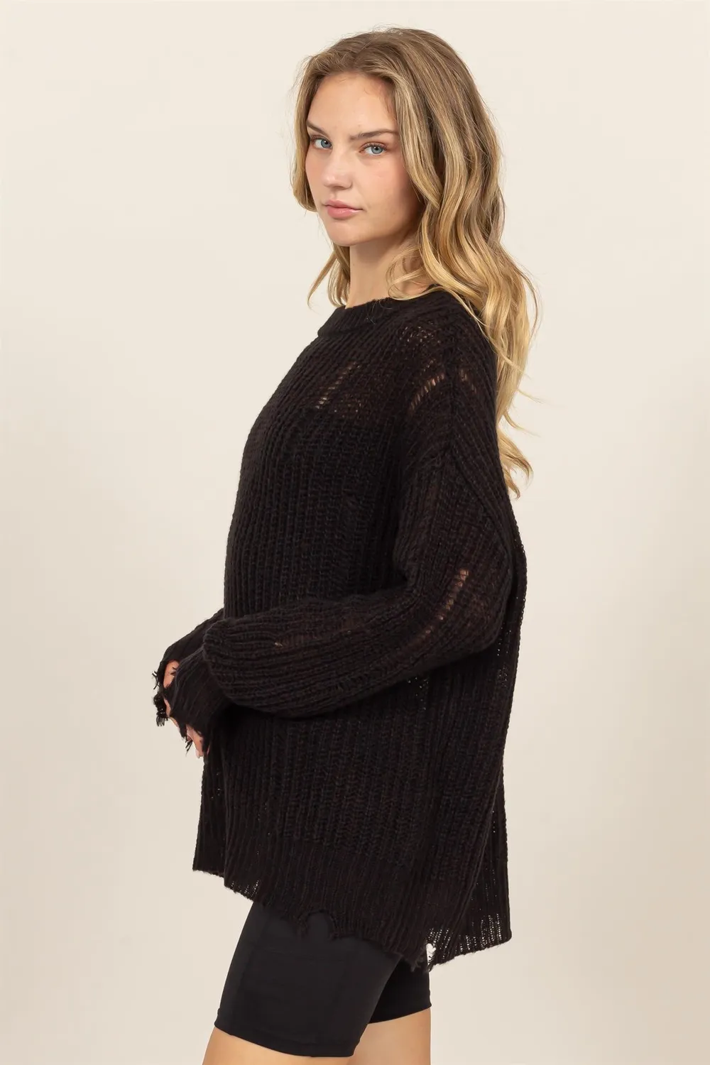 Distressed Long Sleeve Knit Top, image 3