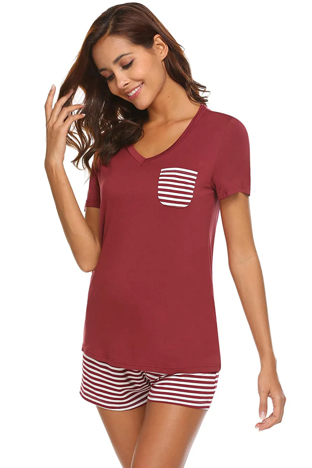 Striped Short Sleeve Top and Shorts Lounge Set, image 21