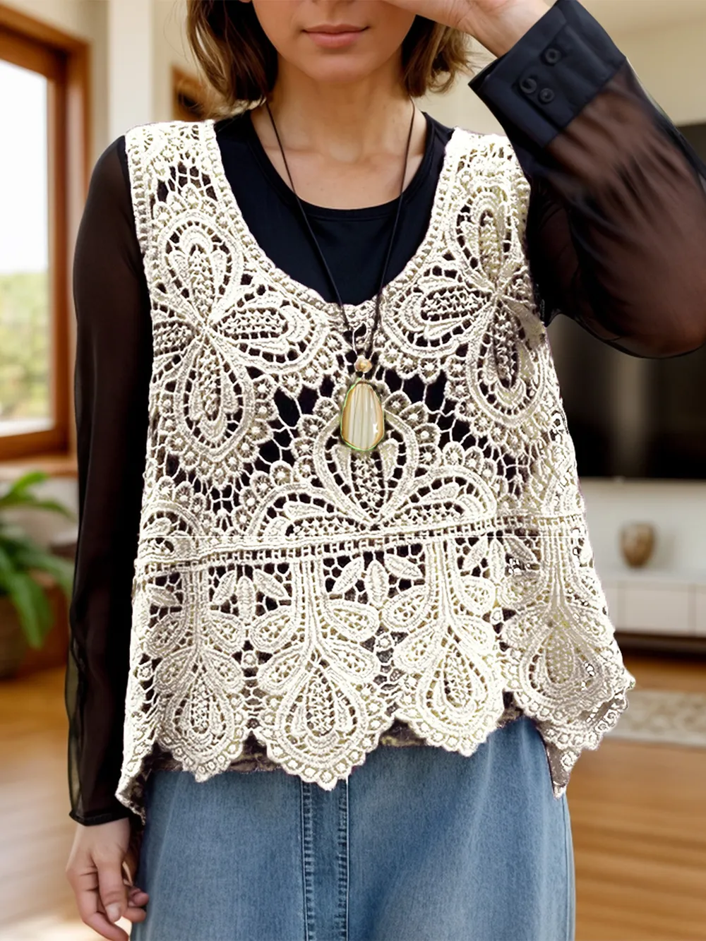 Cutout Scoop Neck Sleeveless Knit Cover Up, image 5
