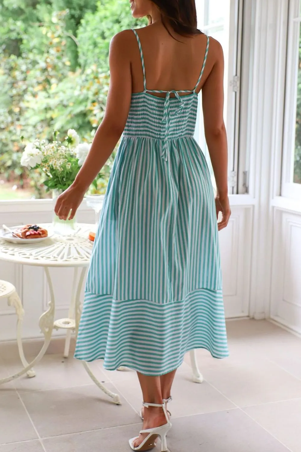 Smocked Back Striped Sleeveless Midi Dress, image 32