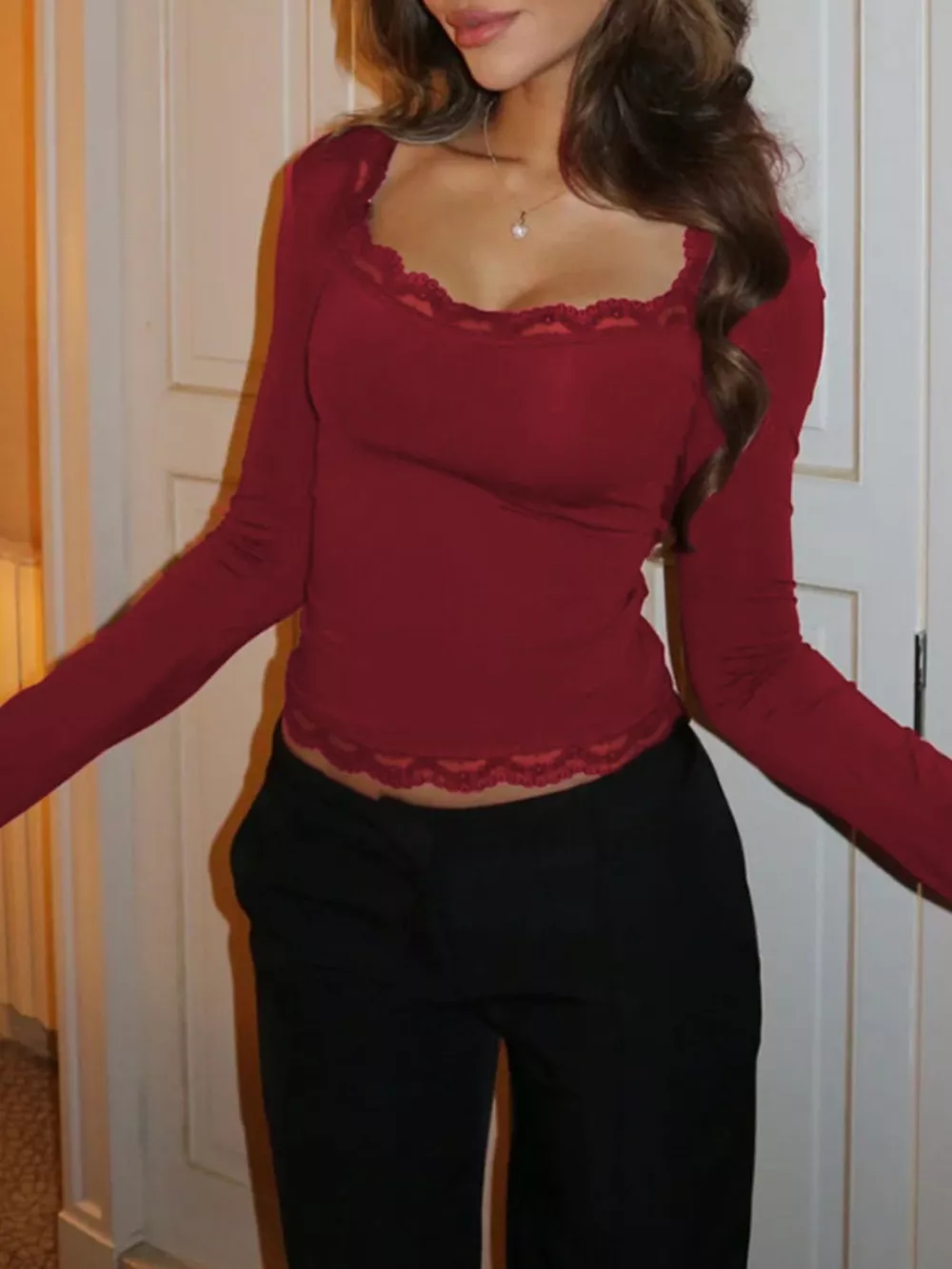 Lace Trim Long Sleeve T-Shirt, image 20