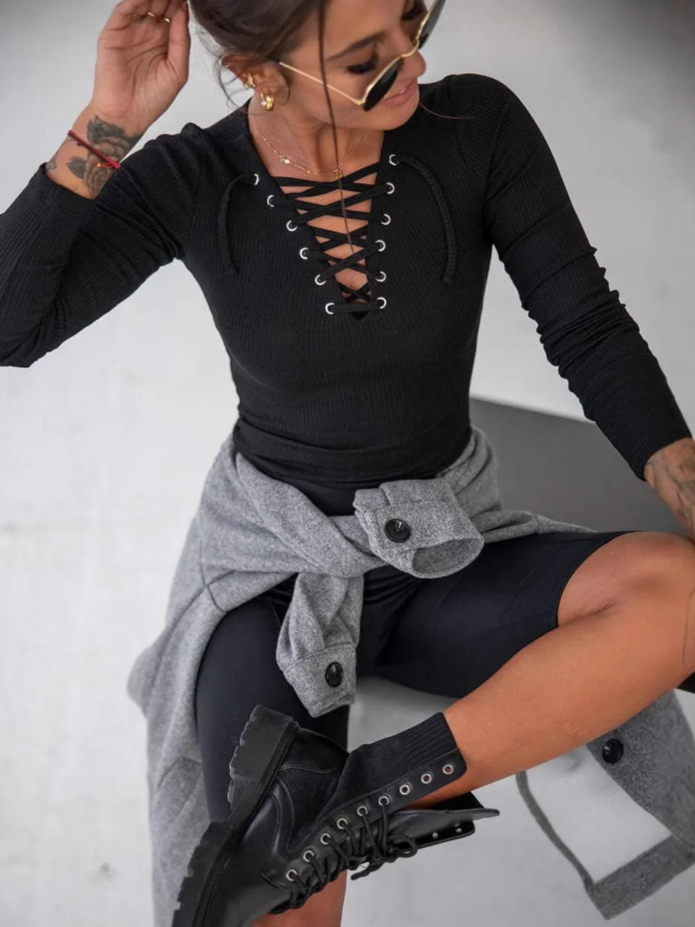 Lace Up Long Sleeve T-Shirt, image 9