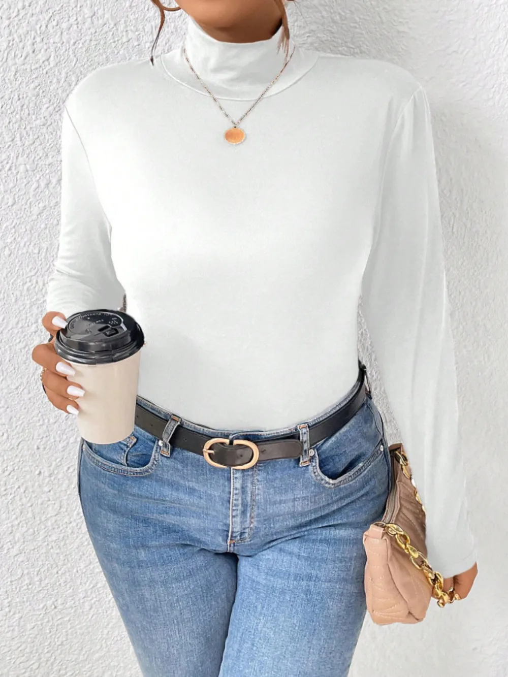 Plus Size Long Sleeve Fitted Turtleneck T-Shirt, image 4