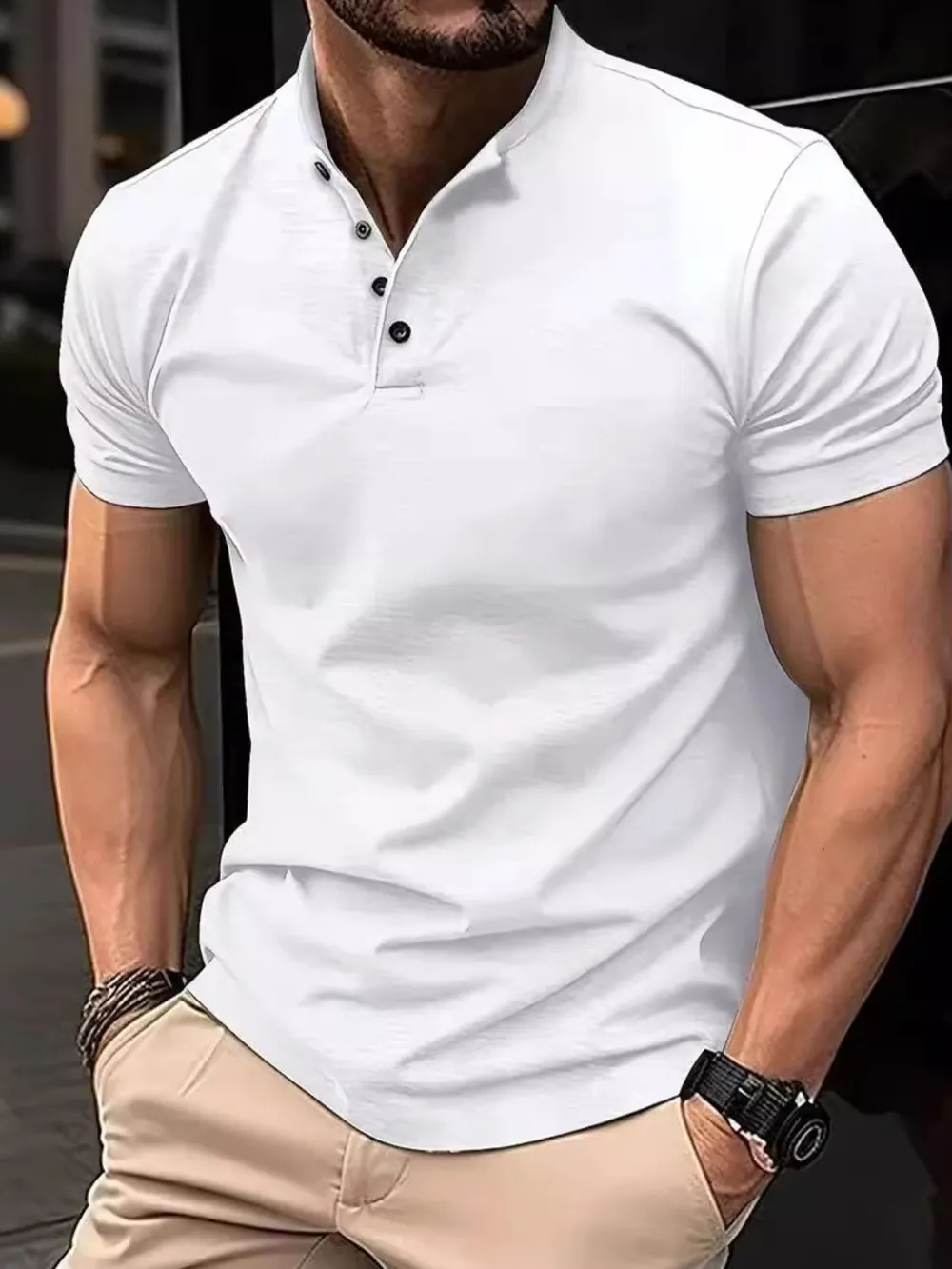 Men's Full Size Button Detail Short Sleeve Polo Plus Size, image 4