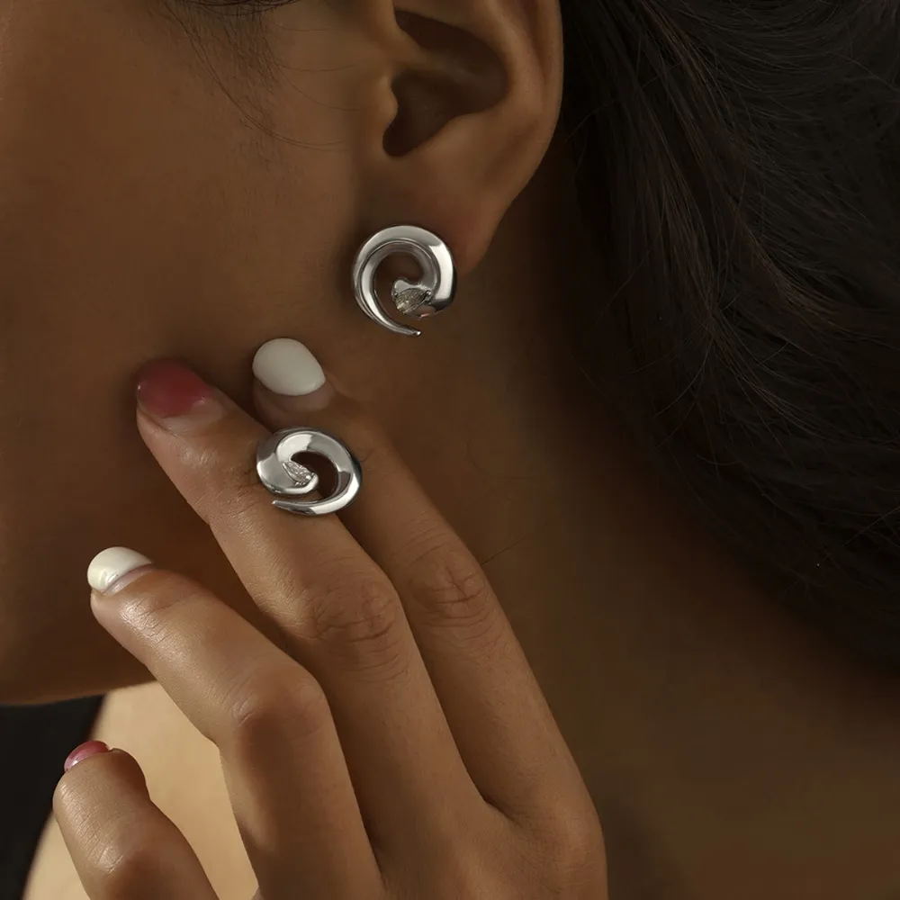Titanium Steel Zircon Spiral Shape Earrings, image 6