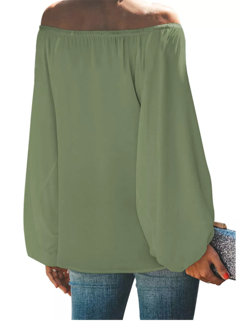 Full Size Off-Shoulder Balloon Sleeve Blouse Plus Size, image 5