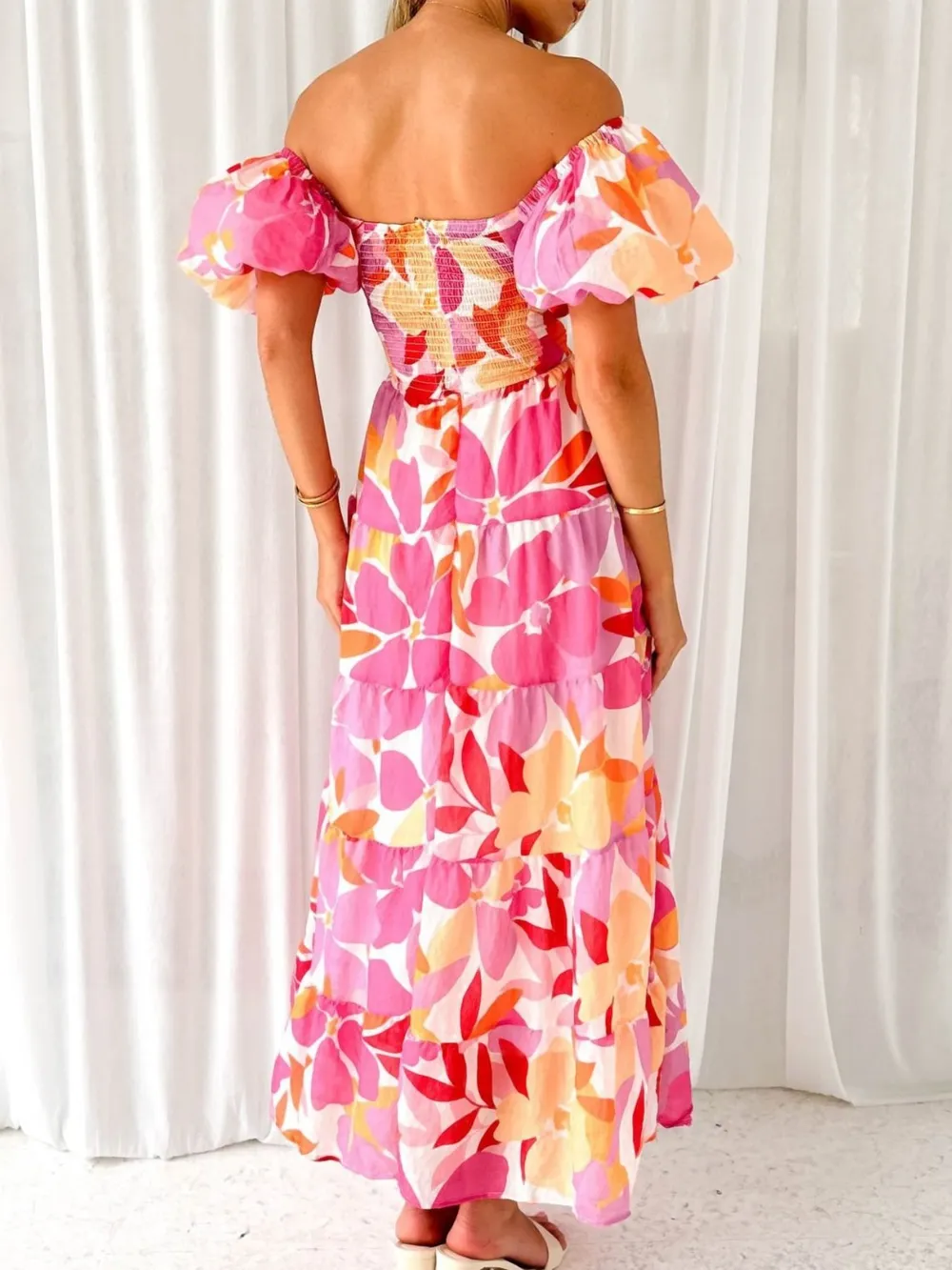Off-Shoulder Floral Tiered Dress with Ruffle Details, image 26