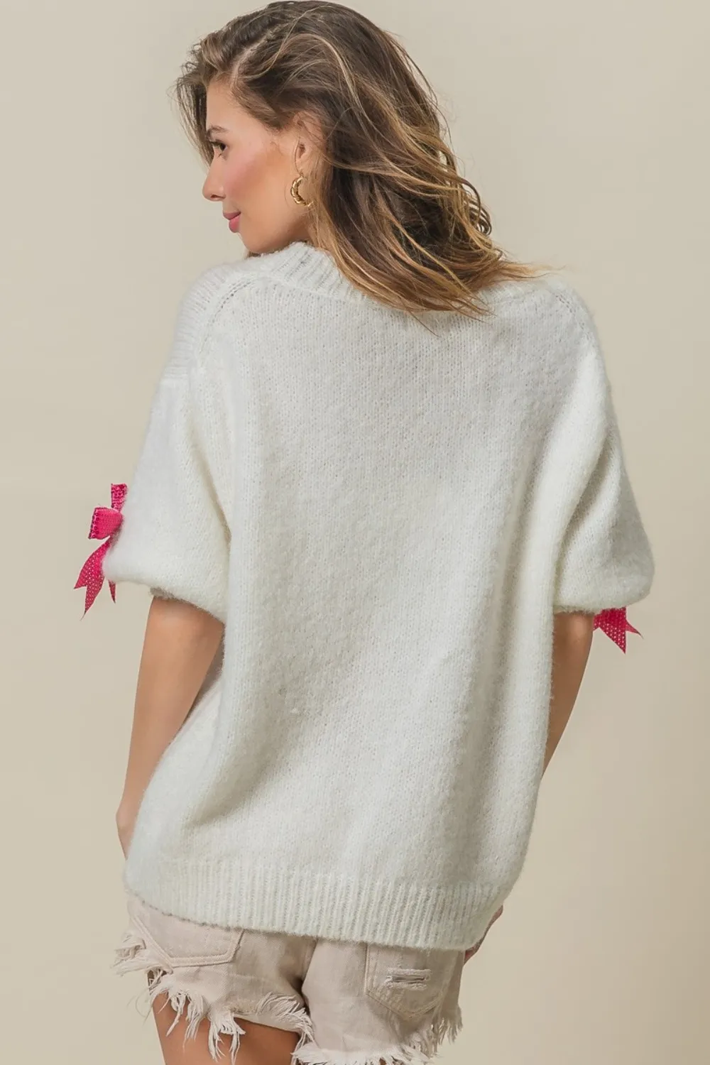 Sequin Bow Puff Sleeve Sweater, image 2
