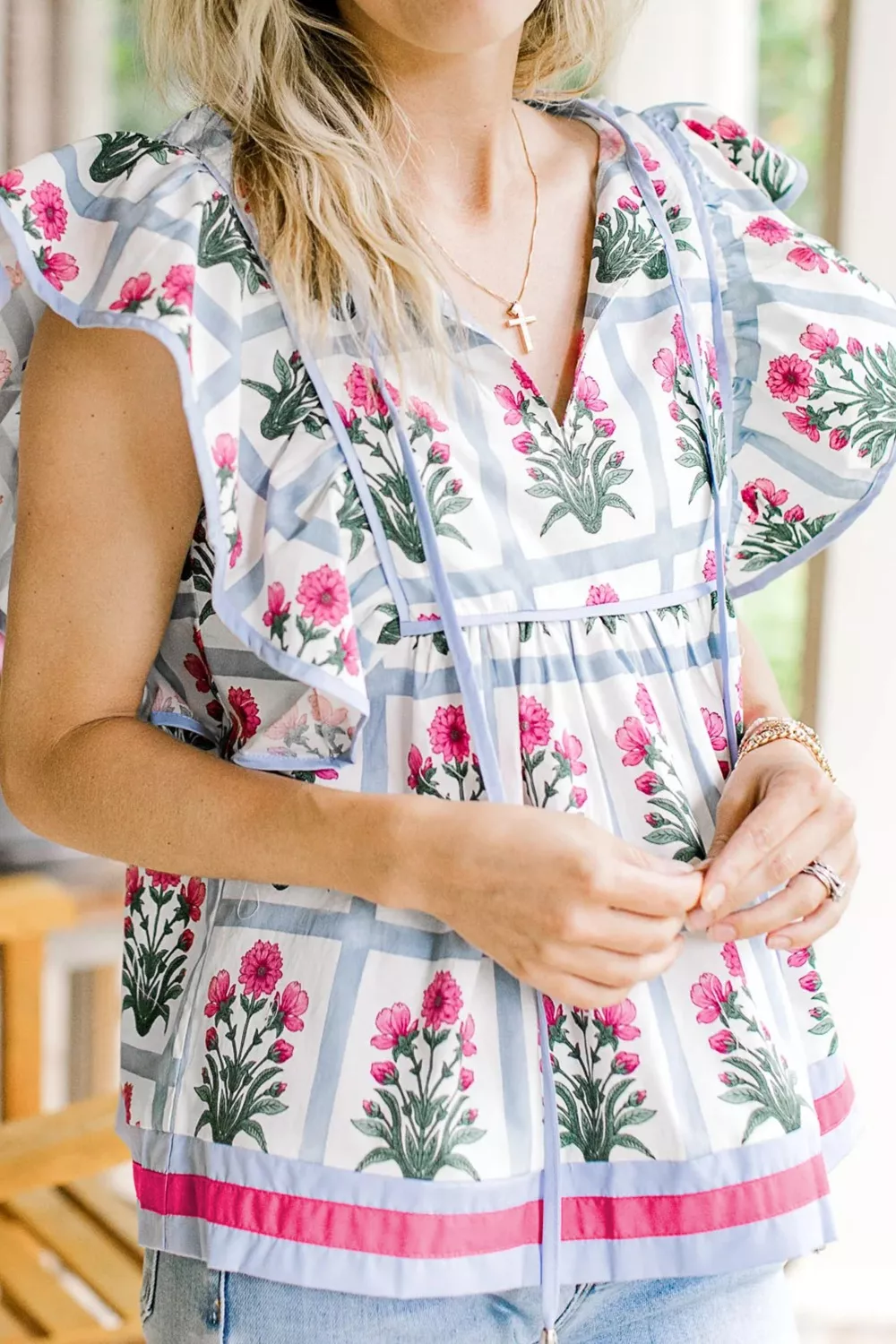 Floral Print Ruffle Sleeve Blouse, image 3
