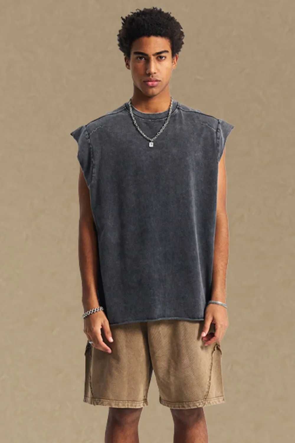 Men's Washed Round Neck Tank