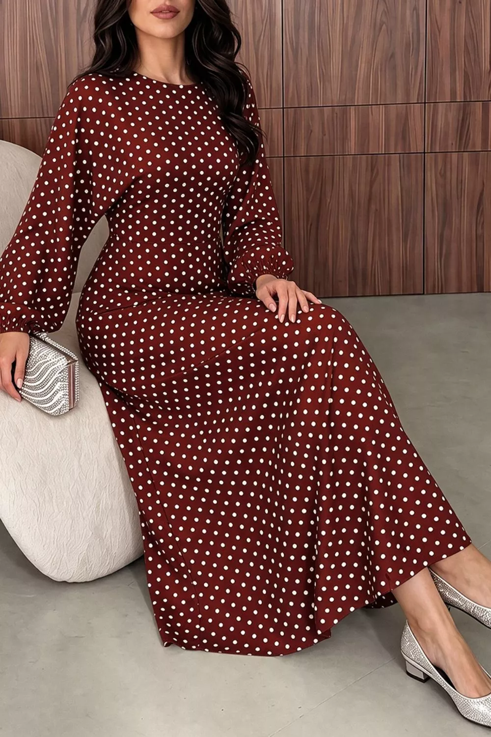 Polka Dot Long Sleeve Maxi Dress, image 19