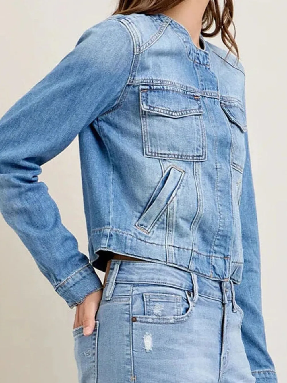 Snap Down Dropped Cargo Denim Jacket, image 7