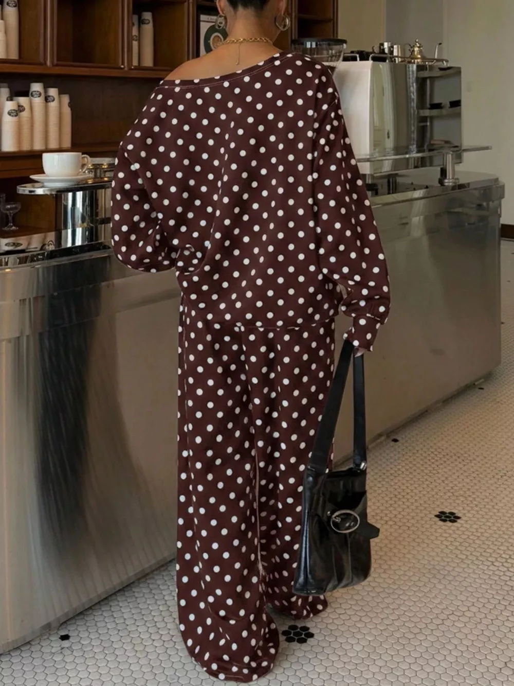 Polka Dot Boat Neck Top and Pants Set, image 6