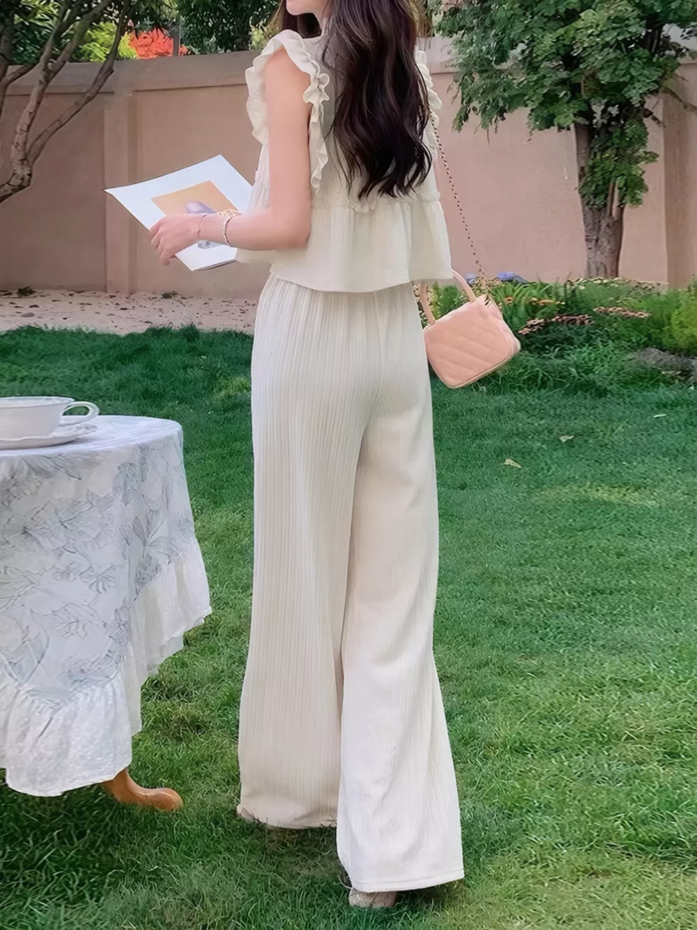 Ruffled Sleeveless Top and Wide Leg Pants Set, image 4