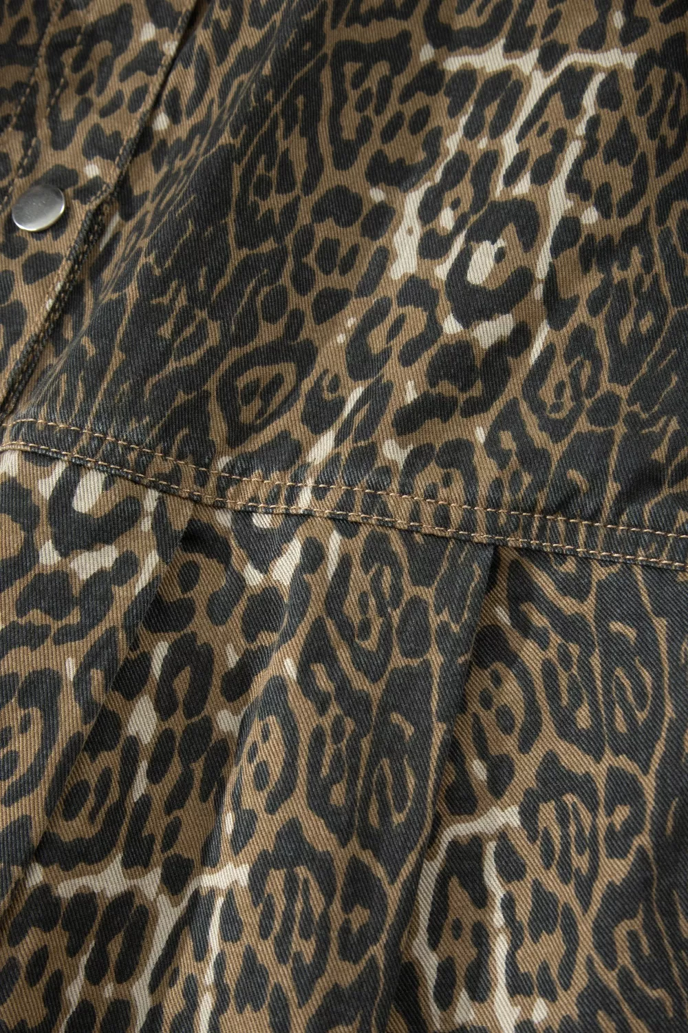 Leopard Print Puff Sleeve Denim Dress, image 9