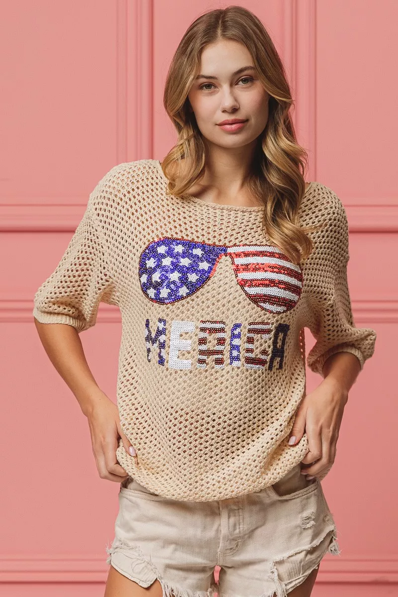 Sequin American Flag Sunglasses Knit Cover Up, image 11