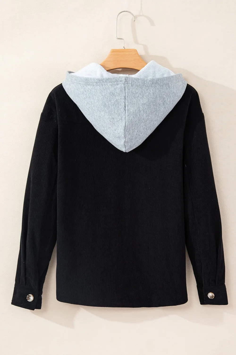 Drawstring Button Up Long Sleeve Hooded Jacket, image 11