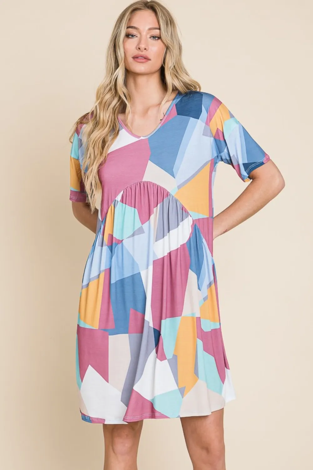 Ruched Color Block Short Sleeve Dress, image 5