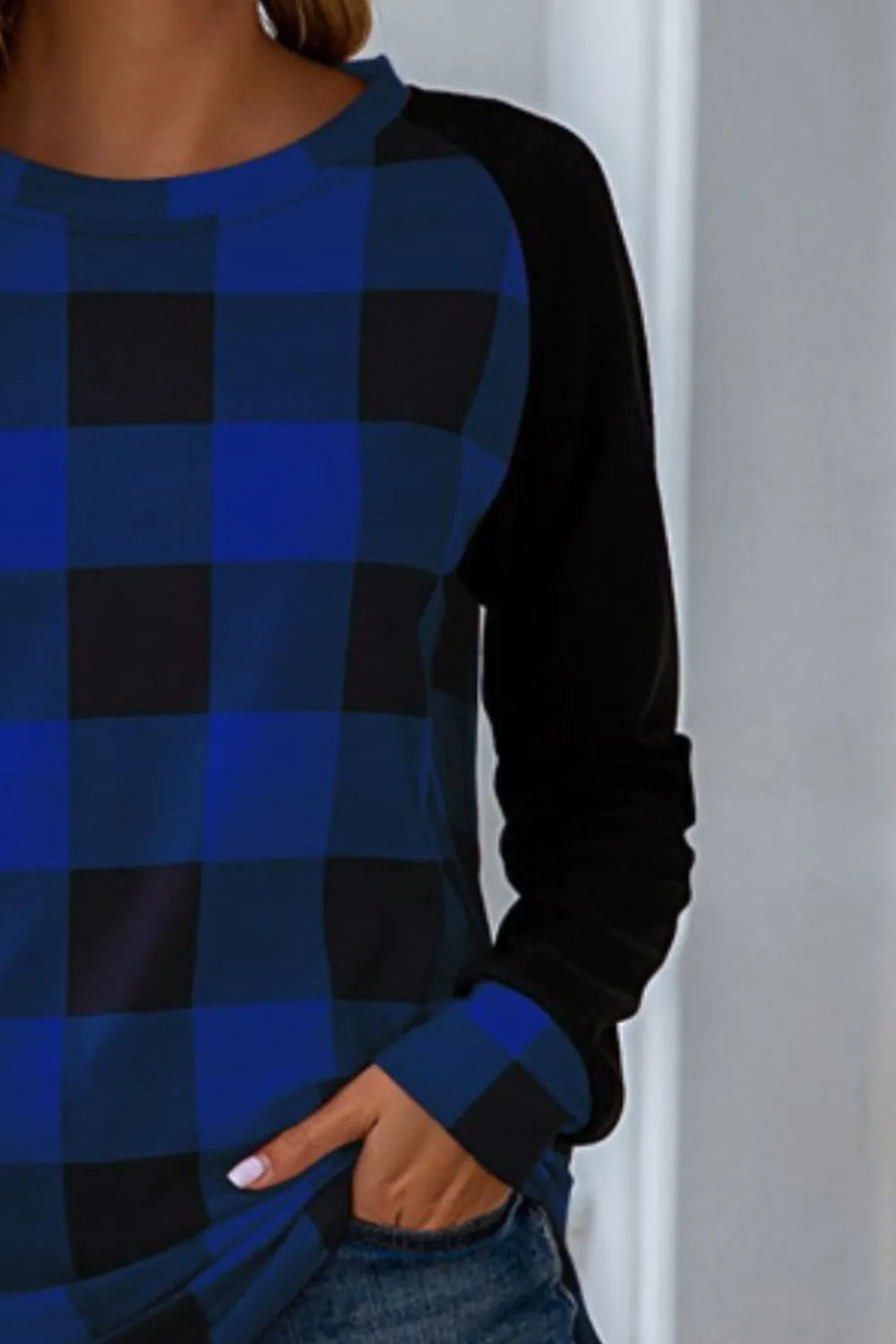 Plaid Round Neck Long Sleeve T-Shirt, image 14