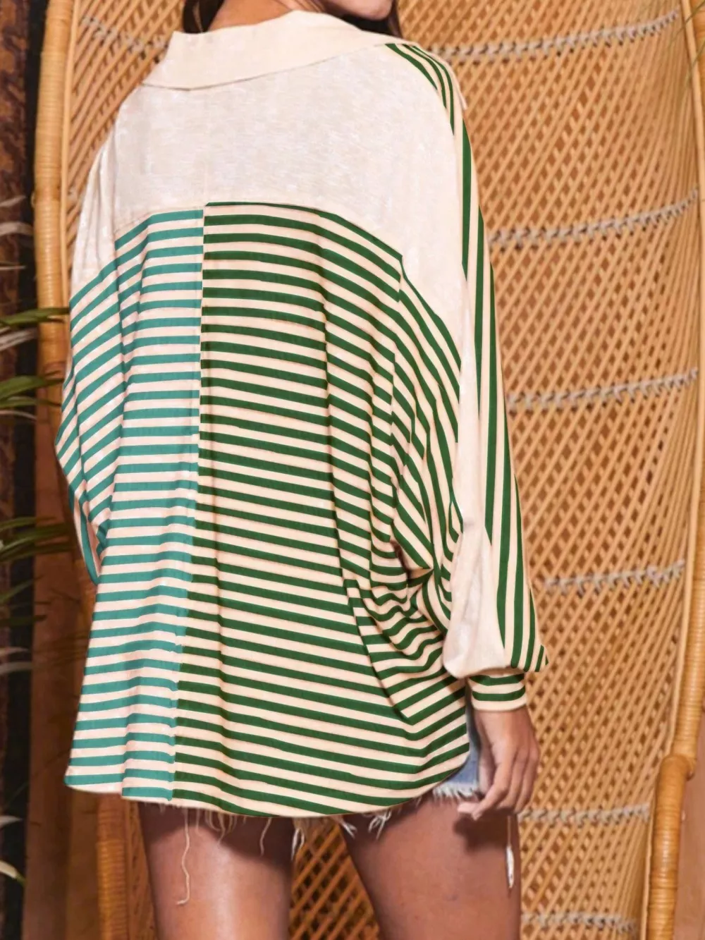 Striped Oversized Half Button Sweatshirt, image 4