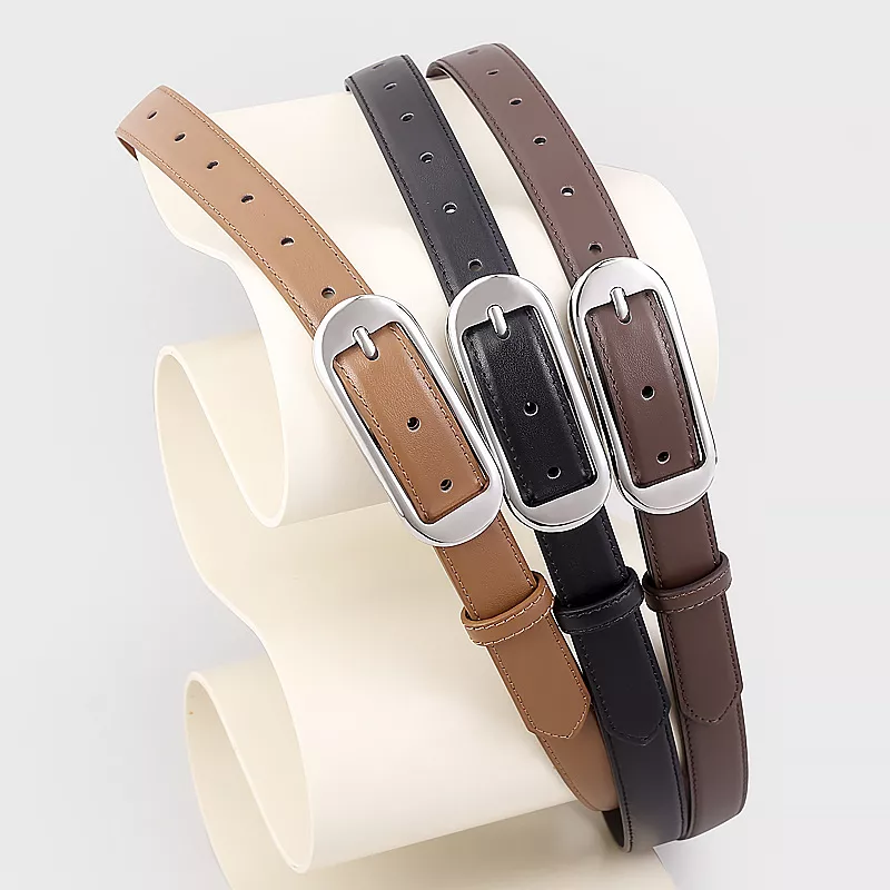 Leather Skinny Belt with Buckle, image 2