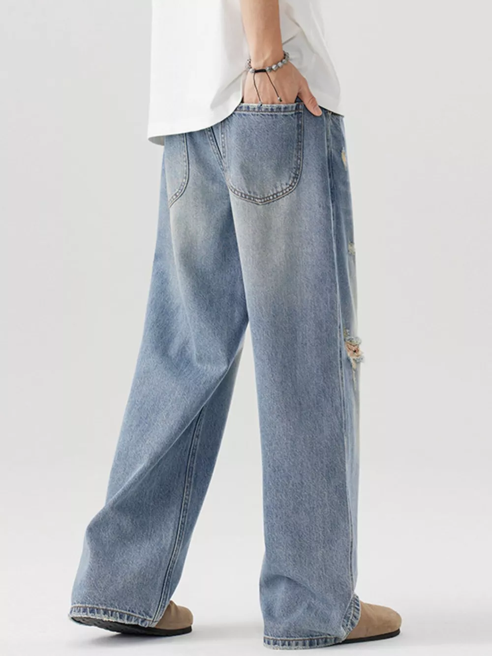 Men's Distressed Wide Leg Jeans, image 4