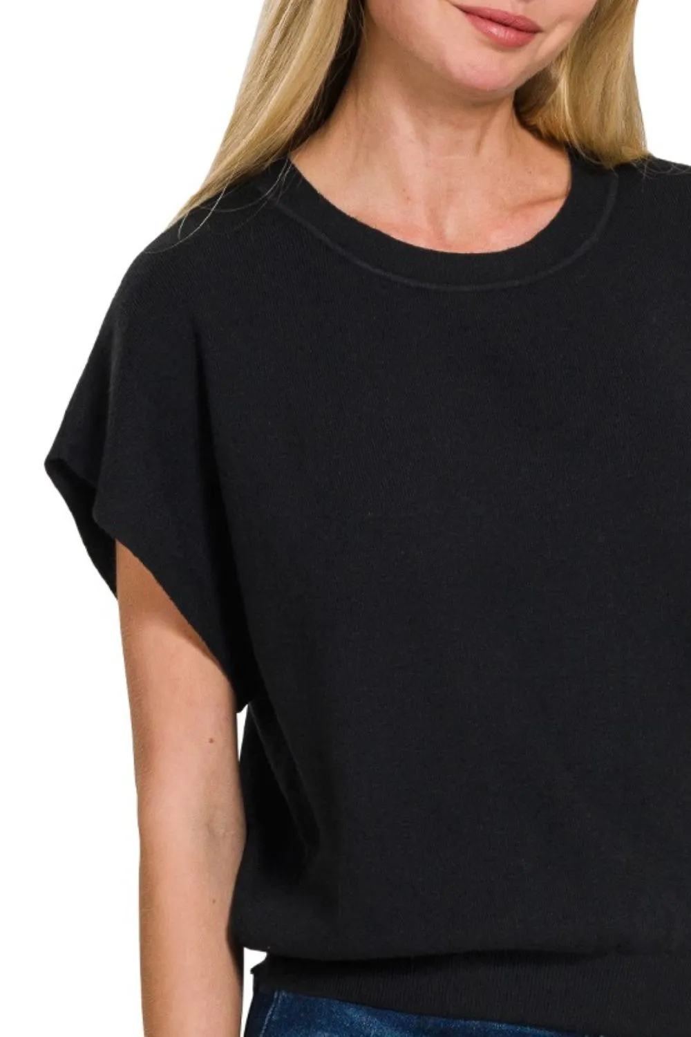 Round Neck Short Dolman Sleeve Sweater, image 3