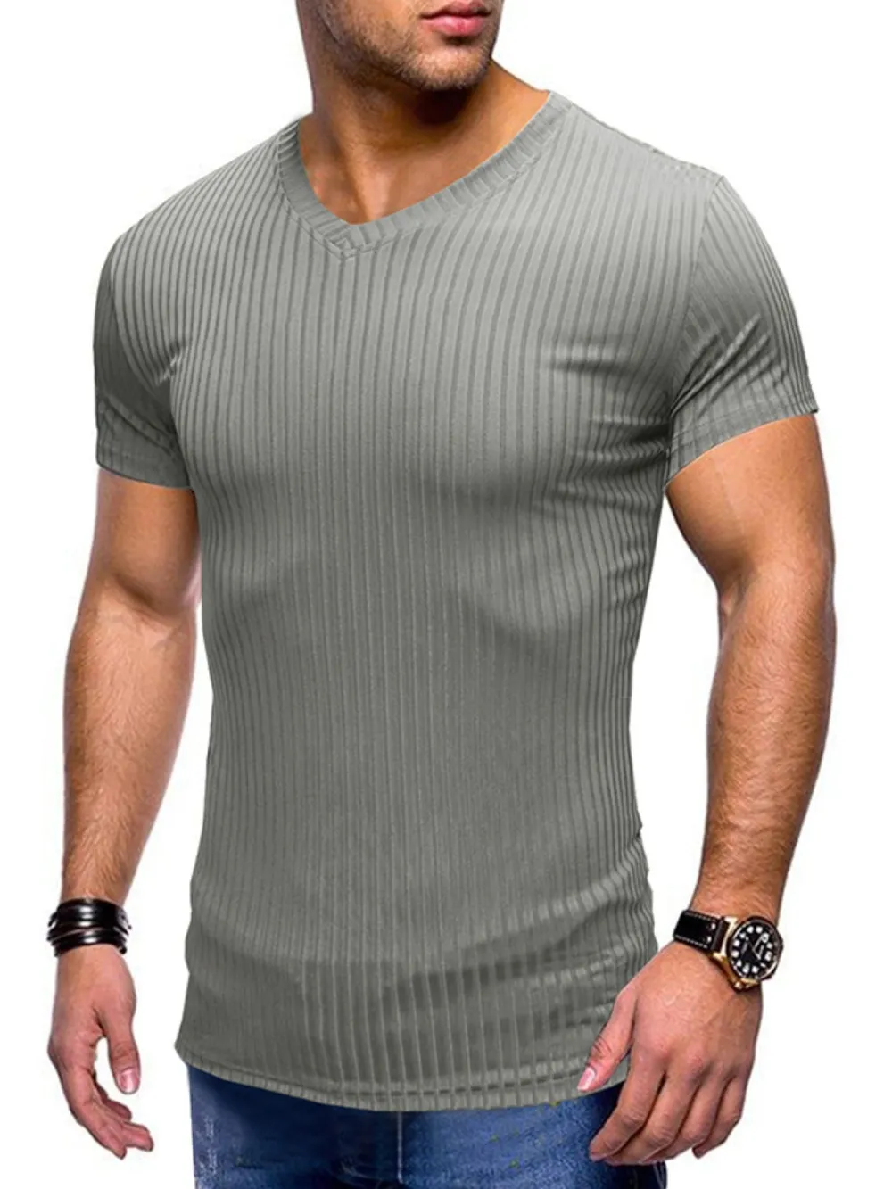 Men's Ribbed Short Sleeve Slim Fit T-Shirt, image 5