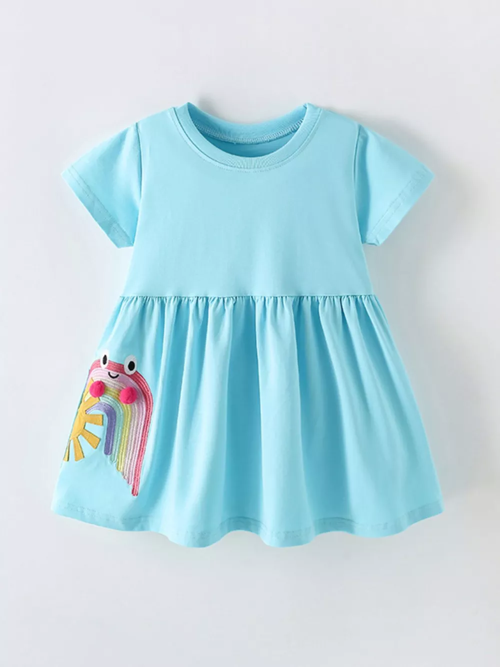 Children's Cute Rainbow Frog Embroidered Dress