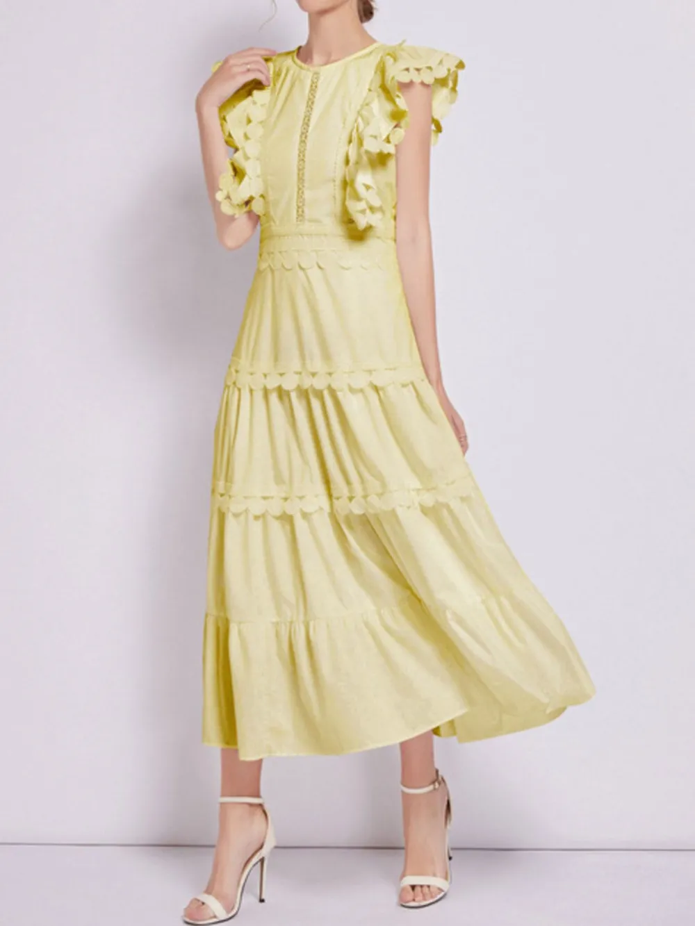Sleeveless Ruffled Tiered Dress with Embroidered Trim, image 14